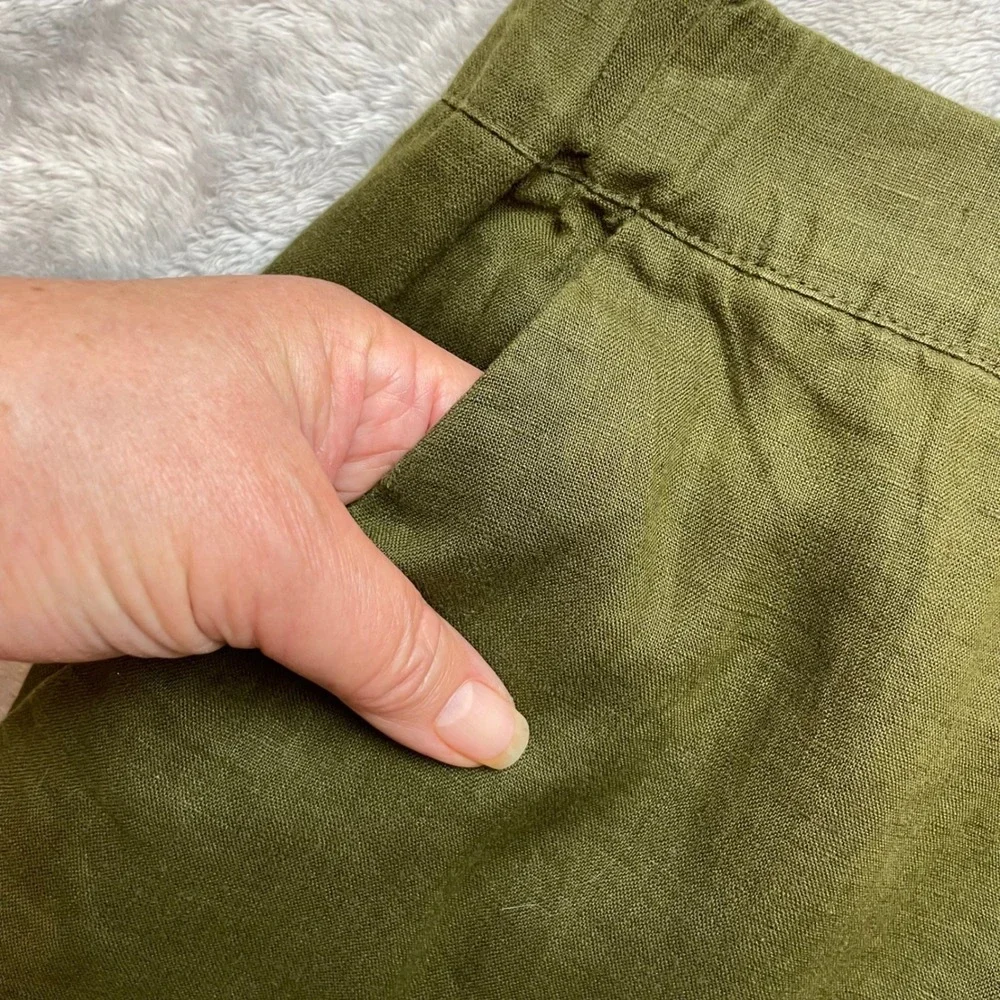 Quince Womens European Linen Pants Sz L Olive Green High Rise Cropped Relaxed